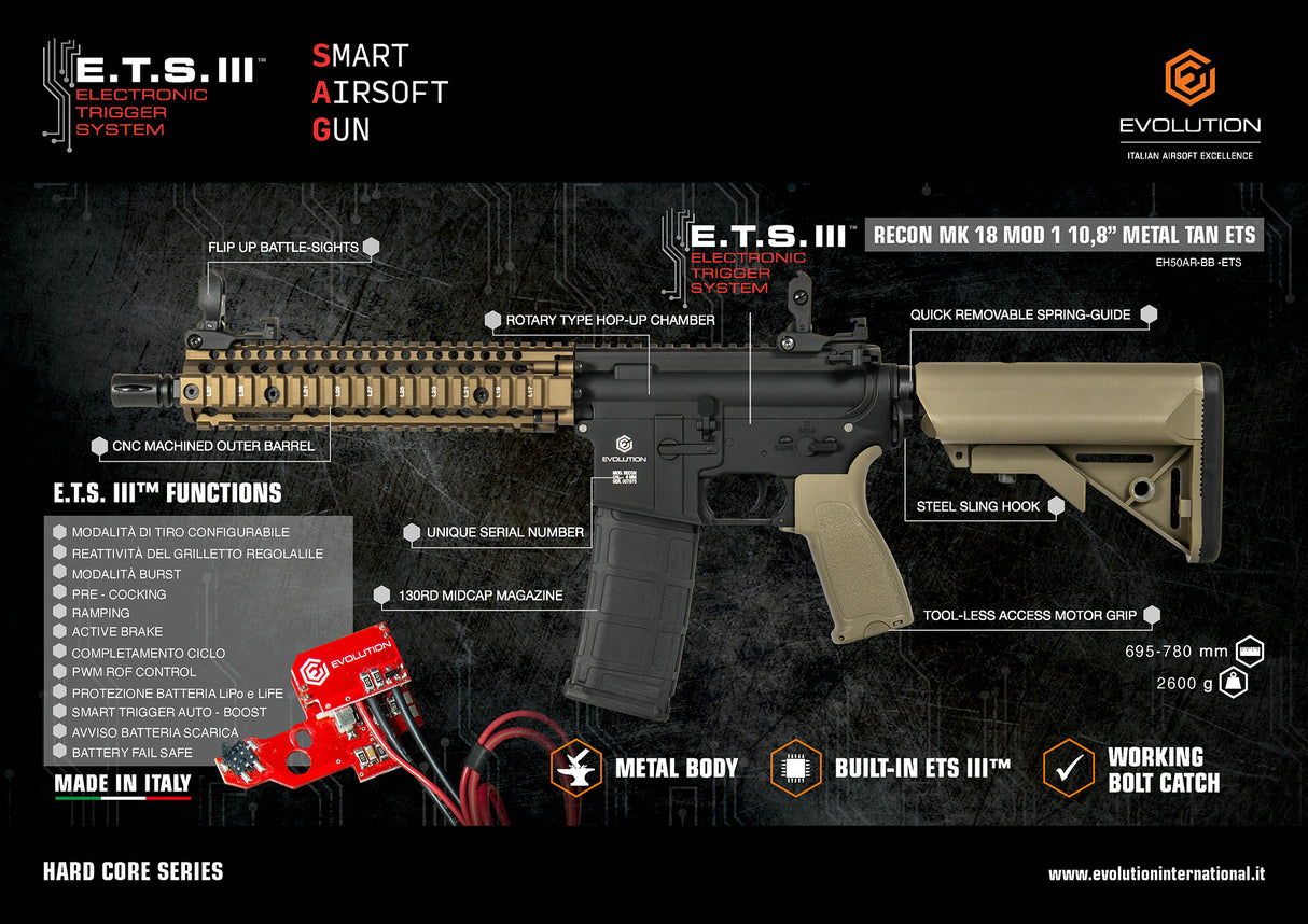 Evolution Recon MK18 Mod. 1 10.8" ETS III - Bronze Rail  (Metal body) - Socom Tactical Airsoft - -  Airsoft