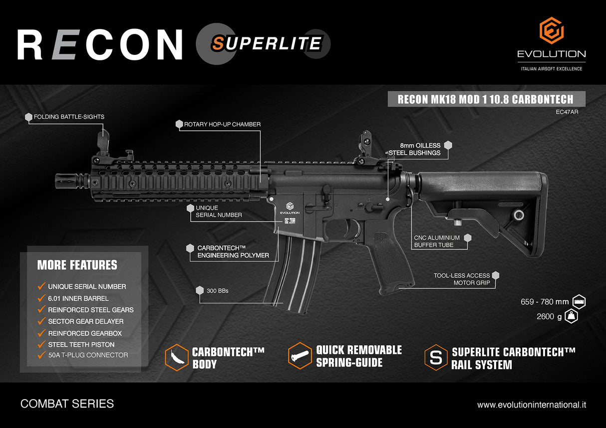 Evolution Recon Superlite MK18 Mod 1 10.8" Carbontech - Socom Tactical Airsoft - -  Airsoft