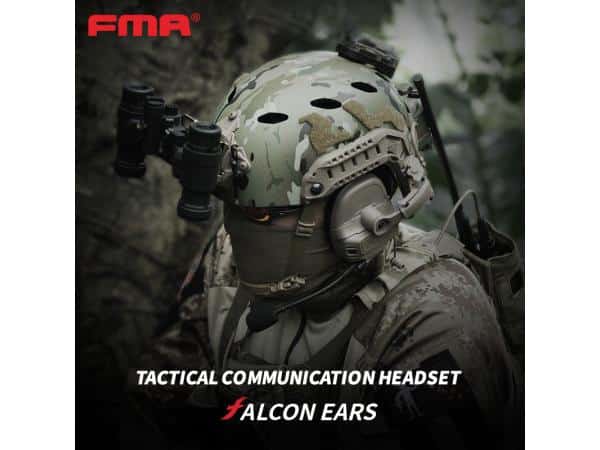 FMA-FCS Falcon Ears Tactical Communication Headset STD (Black / Tan) - Socom Tactical Airsoft - -  Airsoft