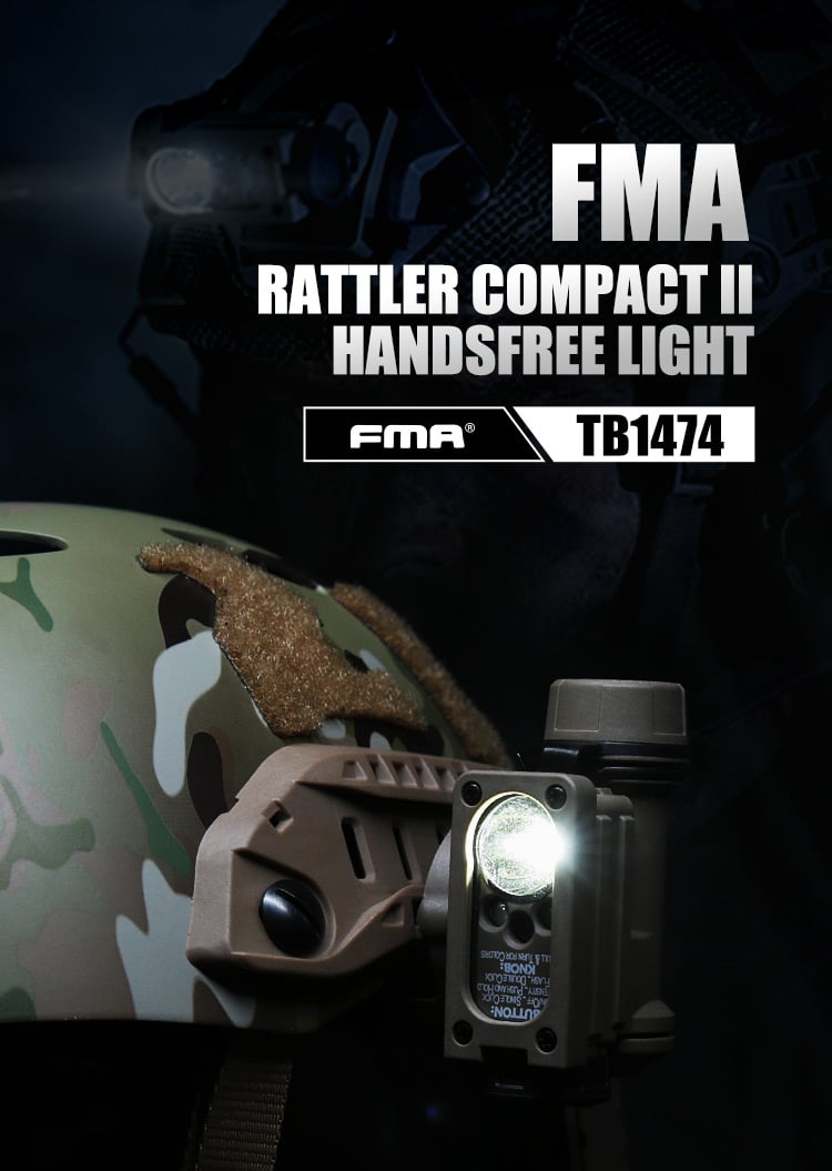 FMA Rattler Compact II Hands Free Light  Black / Dark Earth - Socom Tactical Airsoft - -  Airsoft