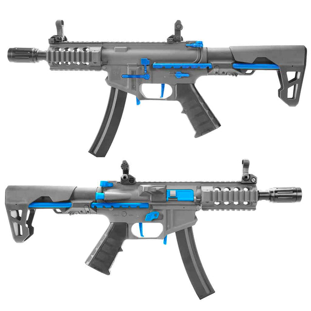 King Arms PDW 9mm SBR Shorty - Grey & Blue (Limited Edition) - Socom Tactical Airsoft Fleet - - King Arms Airsoft Airsoft