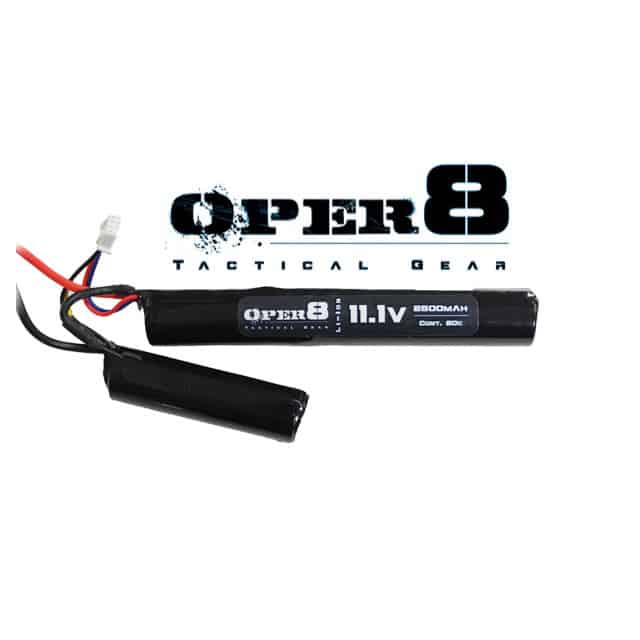 Oper8 11.1v LI-Ion 2500MAH Nunchuck Battery - Socom Tactical Airsoft Fleet - - Oper8 Power Airsoft