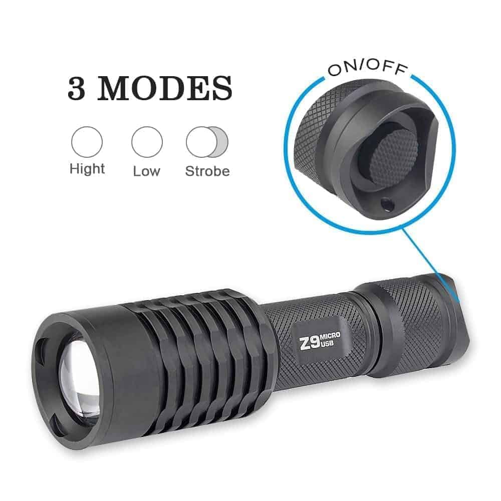 TrustFire Z9 Zoomable 3 mode Flashlight USB Rechargeable - Socom Tactical Airsoft - -  Airsoft