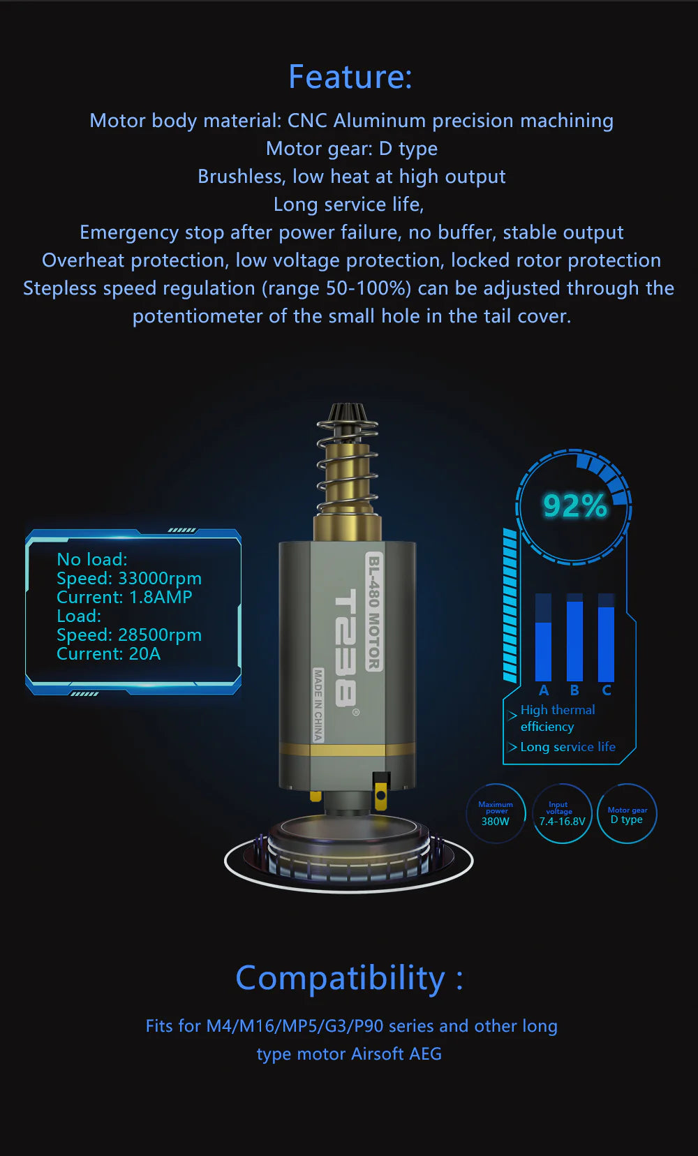 T238  Brushless Motor  High Torque & Speed (Long Shaft) - Socom Tactical Airsoft - -  Airsoft