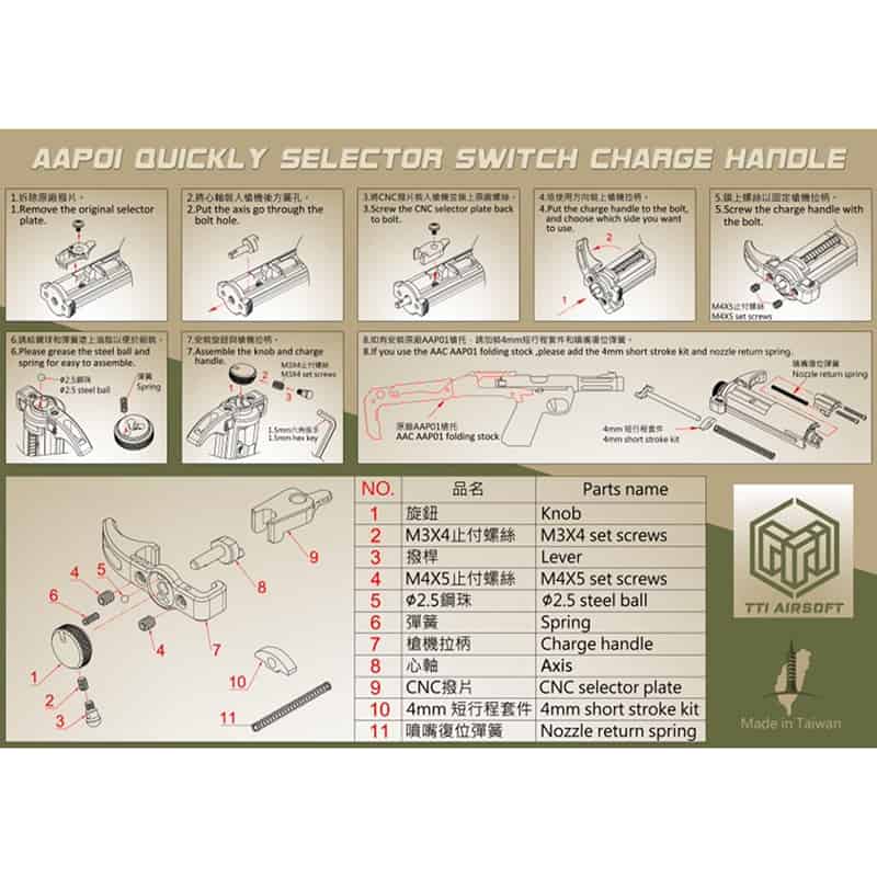 TTI AAP-01 Quick Selector Switch Charging Handle - Socom Tactical Airsoft - -  Airsoft