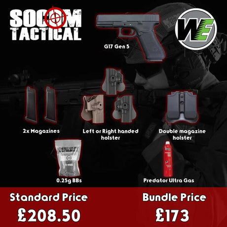 WE G17 Gen 5 Airsoft Gas Pistol Bundle - Socom Tactical Airsoft Fleet - - Socom Tactical Airsoft Airsoft