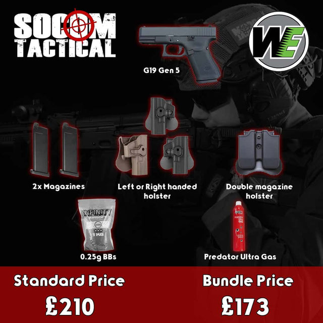 WE G19 Gen 5 Airsoft Gas Pistol Bundle - Socom Tactical Airsoft - - Socom Tactical Airsoft Airsoft